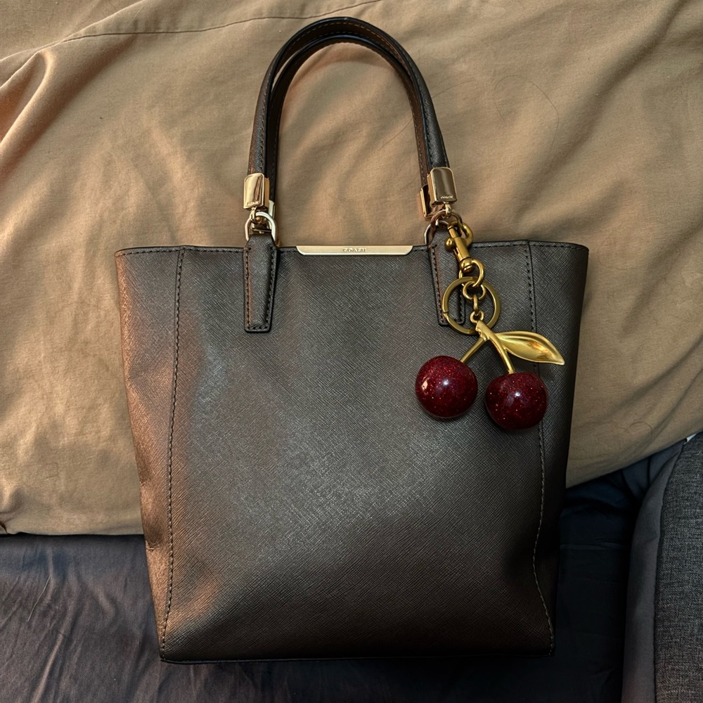 Coach Saffiano Leather Mini North/South Tote Purse Bronze